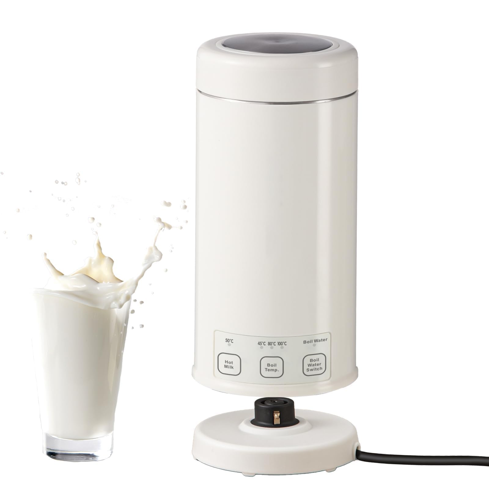 350ml Elektrischer Reisekaffeebecher mit 4-Temperaturstufen, 600W Tragbarer Milchwärmer & Thermosbecher, Kompakt mit Aufrollbarem Kabel, 304 Edelstahl, Ideal für Büro, Reise und Zuhause und Babypflege