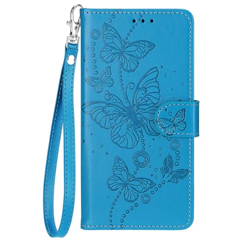 Knoowcase for Nokia C32 Case Nokia C22 Case Flip Shockproof Wallet Case with Card Holder Butterfly PU Leather Soft Silicone Magnet Kickstand Drop Protective Cover Case, Blue Butterfly