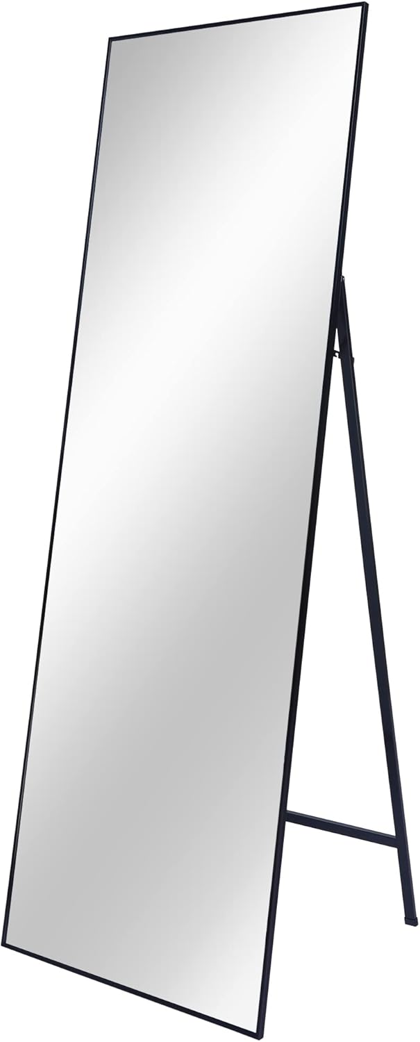 Black 65 x 22 in Metal Stand Full-Length Mirror