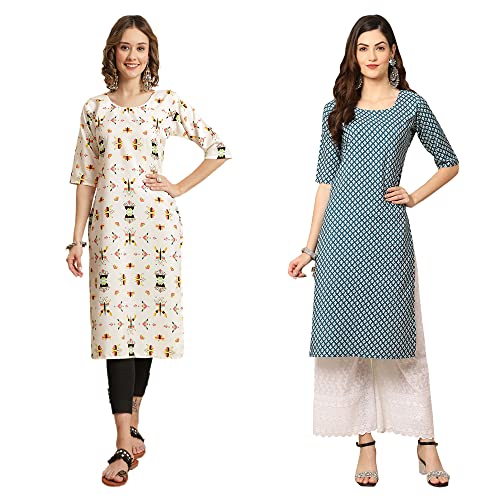 Image of Pinkmint Women's Crepe Digital Print Straight Kurta [Pack of 2]