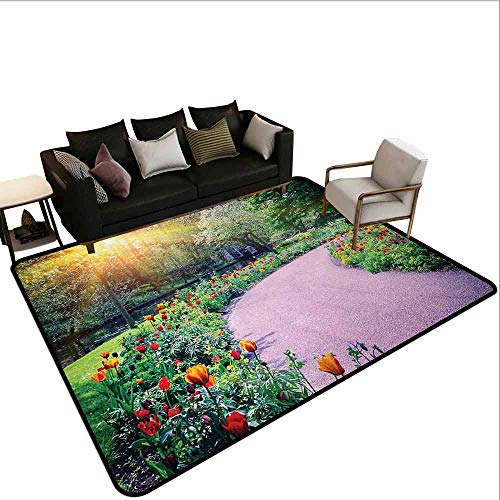 MsShe Swimming pool anti-skid carpet Garden,Spring Landscape with Colorful Tulips Keukenhof Garden in Netherlands Horticulture,Multicolor
