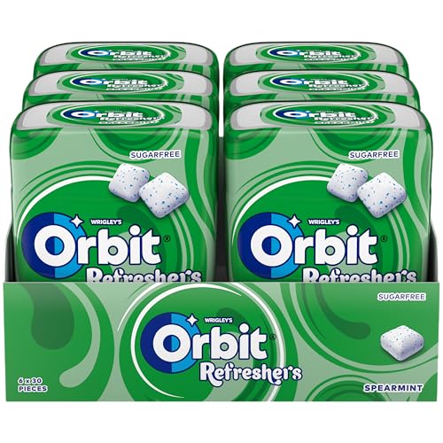 Orbit Refreshers, Chewing Gum al Gusto di Menta Verde, Snack Senza Zucchero, con Xilitolo, per Denti Sani e Puliti, 6 Confezioni con 30 Gomme da Masticare