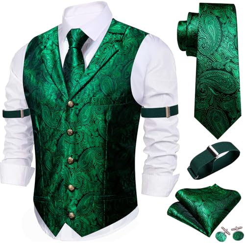 Image of Barry.Wang Mens Silk Lapel /Shawl Collar Vest Tie Sleeve Holder Set Formal /Casual Paisley Vests Wedding Tuxedo Waistcoat