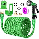 Garden Hose Pipe Expandable Garden Hose with 3/4", 1/2" Fittings, Anti-Leakage - Flexible Expanding Hose with 8 Function Spray Nozzle by Homoze (50FT, Black) (Green, 50feet)
