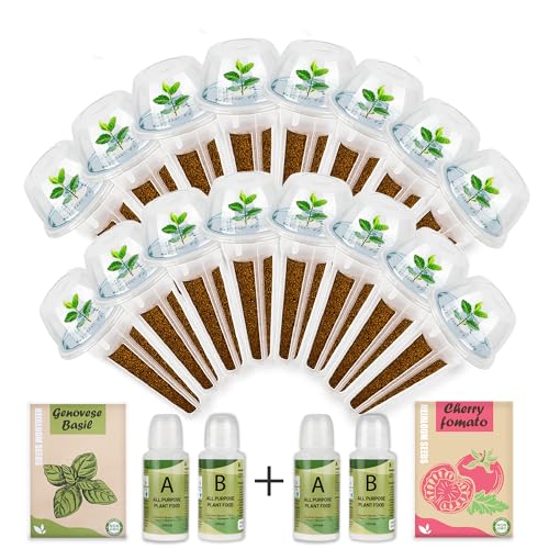 Tomato & Basil Seed Pods Kit (16-Pod) - Tiny Tim Tomato & Genovese Basil Seeds - Hydroponic Garden Refill Includes Plant Food, Compatible with All Hydroponics Growing Systems