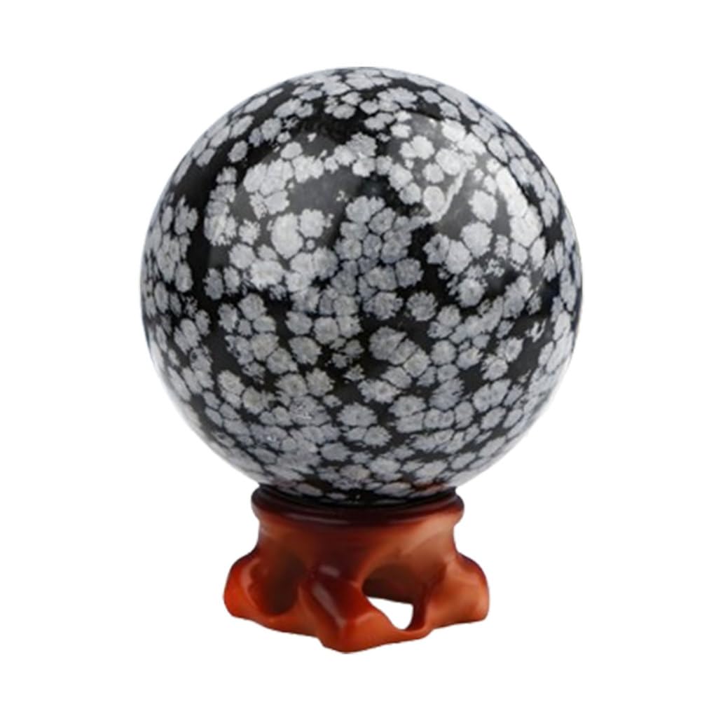 QWZTAEOZA Crystal Gemstone Snowflake Obsidian Ball Stone Divination Sphere for Home Office Decor
