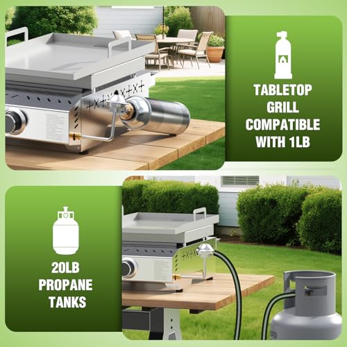 Image of COWSAR Portable Gas Grill 8000 BTU 304 Stainless Steel Propane BBQ Griddle