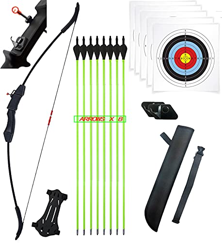 JINGYUN Bow and Arrow for Teens, Youth Teens Kids Beginner Bows for Outdoor, Archery Bow Set with 8 Arrows 5 Target Faces Gifts for Teens and Kids Bow and Arrow Target 15 Lb Right/Left Handed (Black)