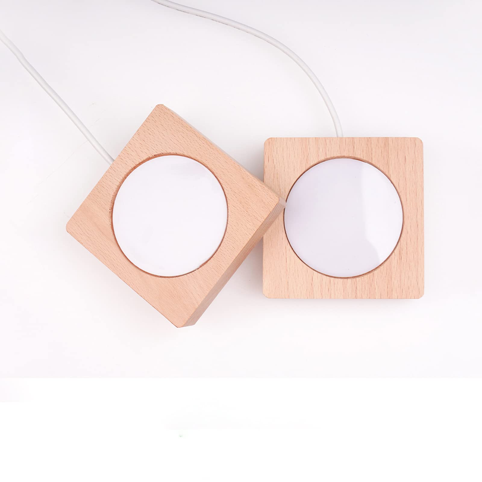 INIFLM 2PCS Square Wood LED Display Base, USB Led Night Light, Wooden Lighted Display Lamp Stand for Crystal Glass Resin Art (2.4 x 2.4 inch), Natural