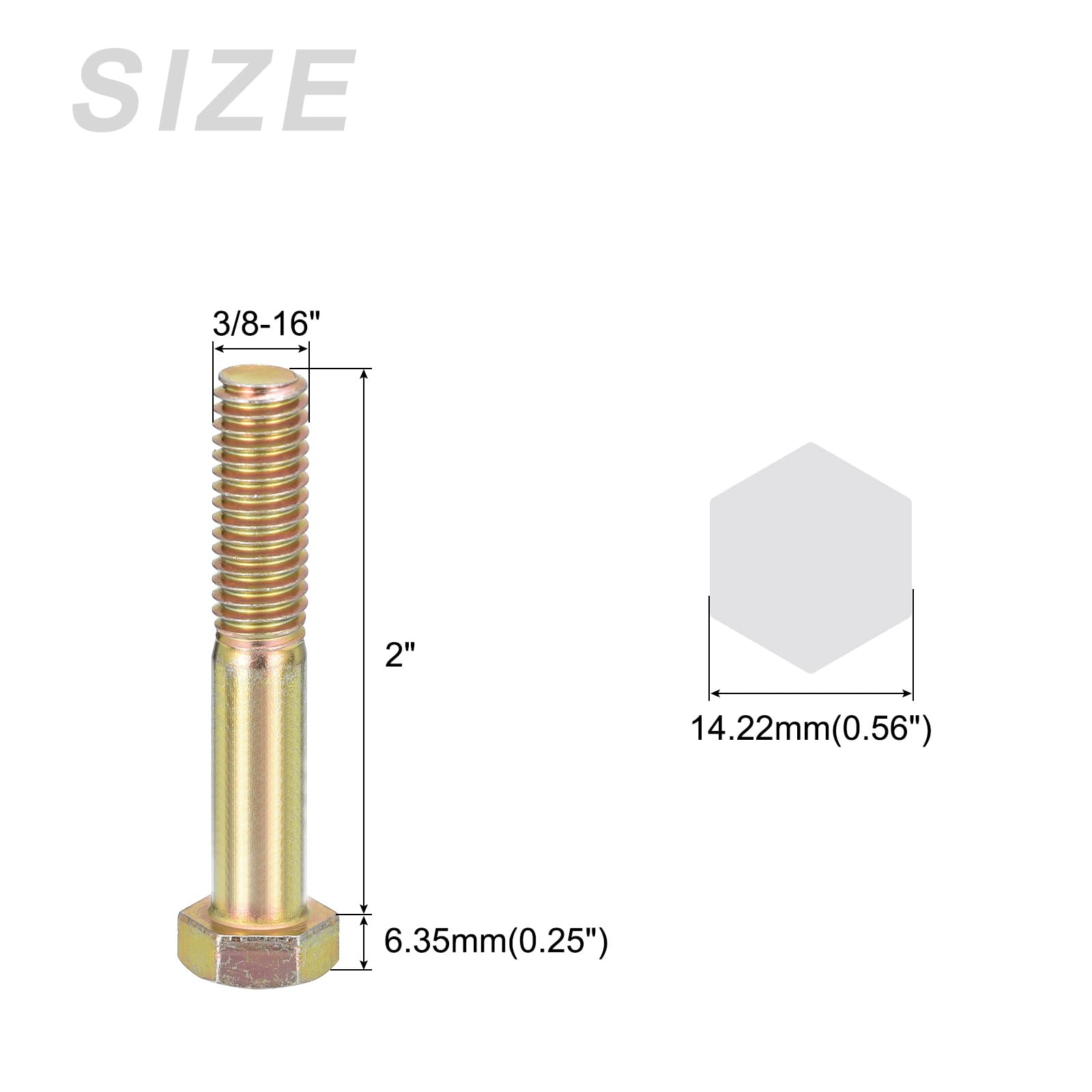 METALLIXITY Hex Bolts (3/8-16x2") 5Pcs, Carbon Steel Zinc Plated Half Threaded UNC Hex Head Screw Bolt Machine Screws - Image 2