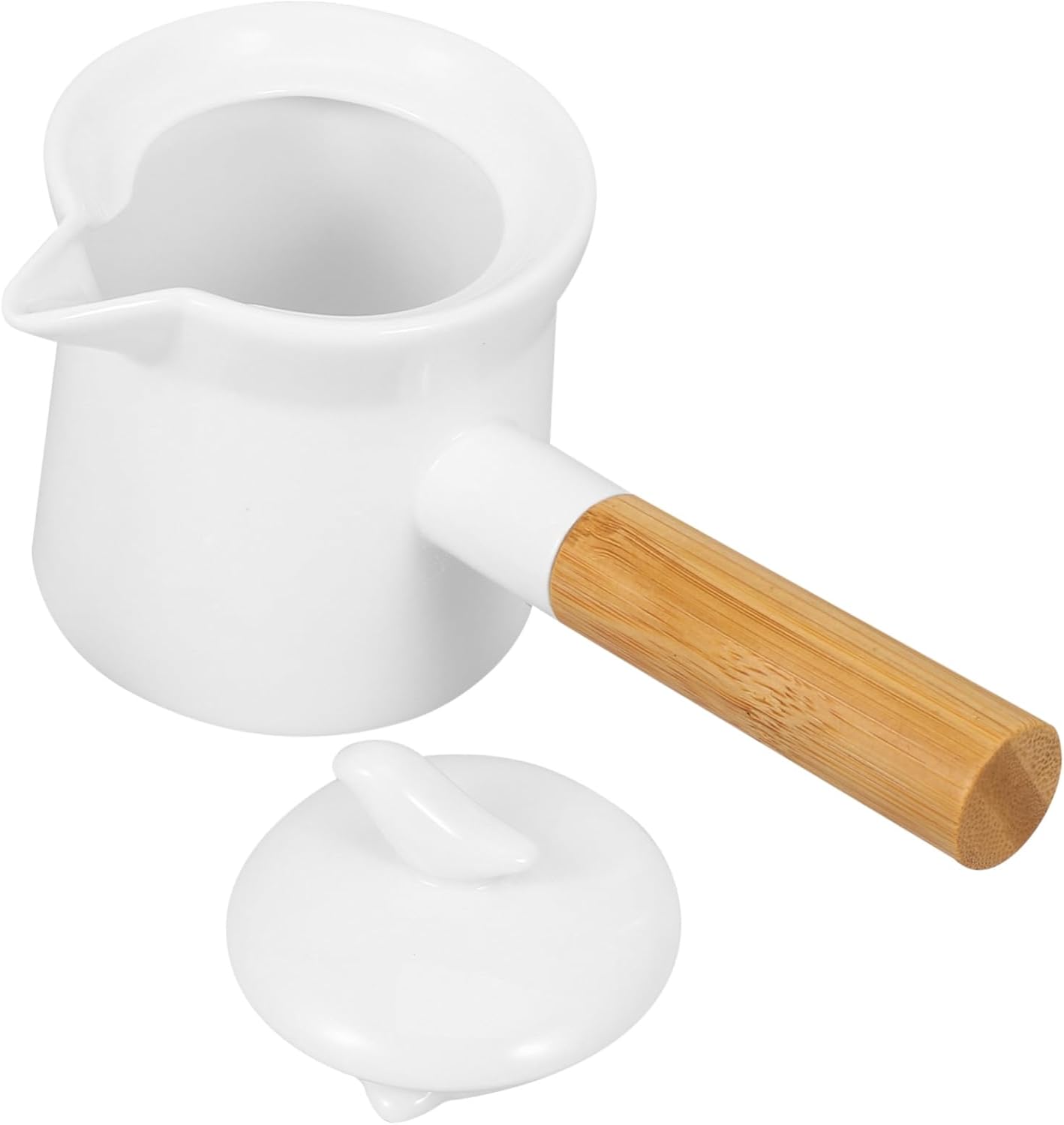 Mini Ceramic Pot Wooden Handle Household Saucepan for Heating Kitchen Cooking Pot for Desserts and Sauces