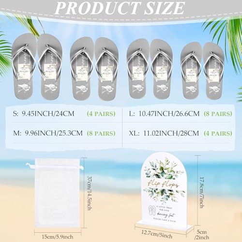 Image of 24 Pairs Bulk Flip Flops for Wedding Guests | Reception Sandals, Wedding Party Favors with Sign, Size Cards, Bagged, Dance Floor Slippers