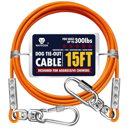 Tie Out Cable for Dogs Up to 300lbs, Heavy Duty 1000lbs Break Strength Tie-Out Tether Trolley Training Lead, Dog Runner Cable for Yard Garden Park Camping Outside (Orange, 15ft)