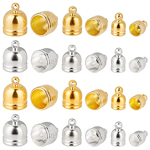 SUPERFINDINGS 120PCS 9~12mm Golden & Sliver Brass Cord Ends Connectors Perfect Ending End Cap End Caps Barrel for Cord Beading Wire Jewelry Craft Making