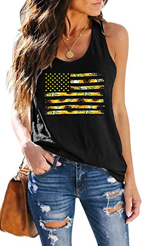 SAUKOLE Women s Sleeveless Yoga Workout Tank Tops Flag Racerback Cute Printed Loose Fit Running Exercise T-Shirt