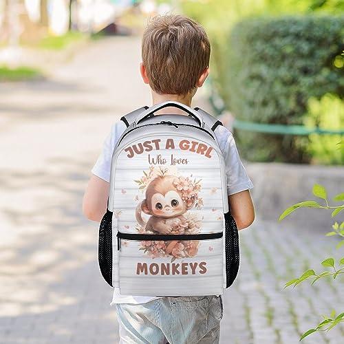 Monkey School Backpack for Kids, 16 Inch White Backpacks for Girls Boys, Cartoon, Durable, Lightweight, Large Capacity Bookbag for Travel2