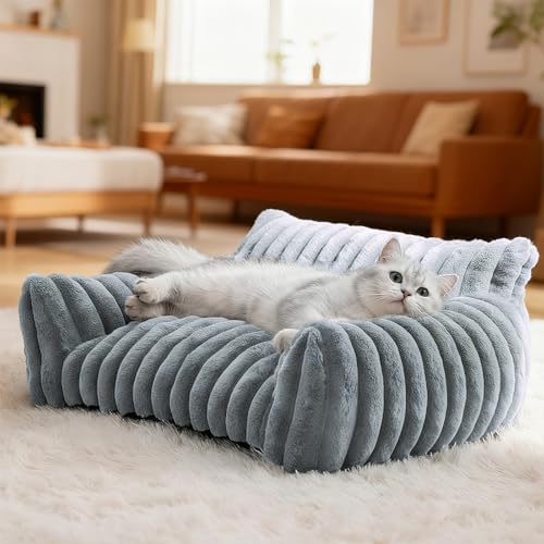 CAIEJSAEN Katzenbett Flauschig, Hundekorb Waschbar, Hundesofa Kleines Katzenkorb für Hunde und Katzen, Hundebett Grau, 60x45x20cm