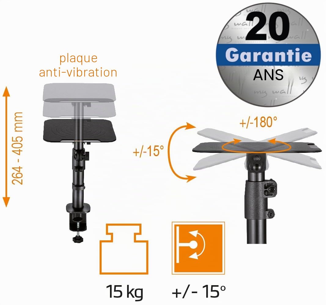 My Wall HS30L Support de Table Universel pour Haut-parleurs, Inclinaison +/-15° avec Une Charge jusqu'à 15 kg, Noir, 2 Supports pour Enceintes