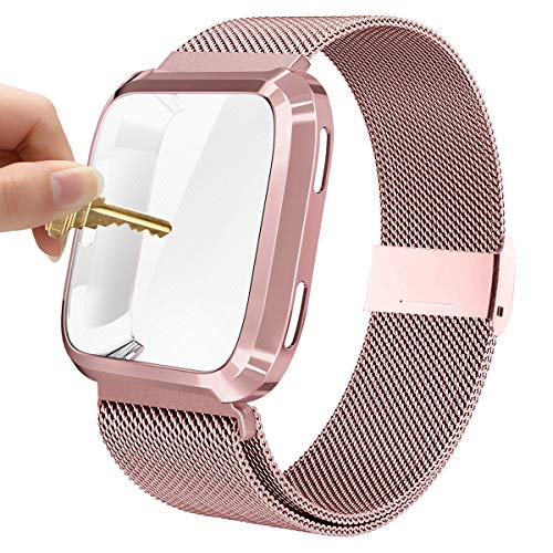 Maxjoy Compatible with Fitbit Versa Bands, Versa 2 Stainless Steel Metal Band Magnetic