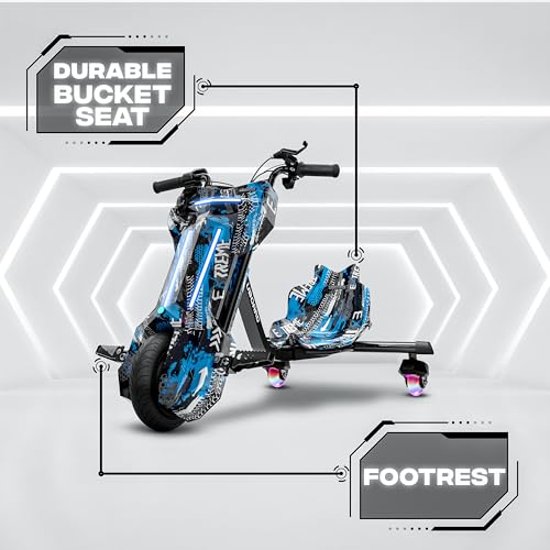 Image of Uboard 3-Wheel Drifter with LED Lights and Bluetooth for Kids Ages 6+Years,15 km /h Top Speed, 3-Hour Charge, 75 kg Weight Capacity (Camo Blue)
