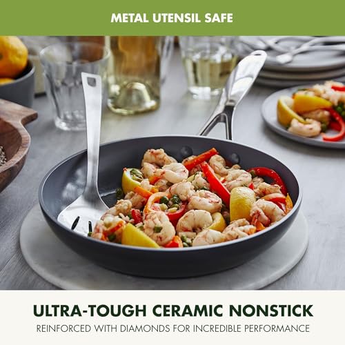 Image of GreenPan Valencia Pro Hard Anodized Healthy Ceramic Nonstick 10 inch and 12 inch Frying Pan Skillet Set, PFAS-Free, Induction, Dishwasher Safe, Oven Safe, Gray