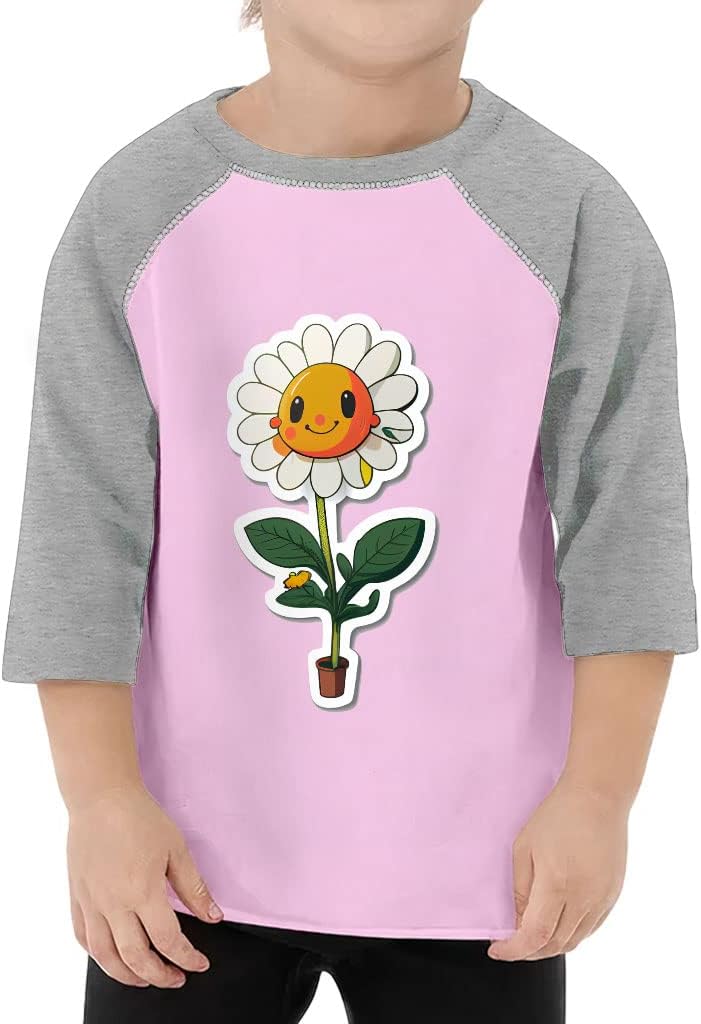 Kawaii Floral Toddler Baseball T-Shirt - Daisy 3/4 Sleeve T-Shirt - Illustration Kids' Baseball Tee