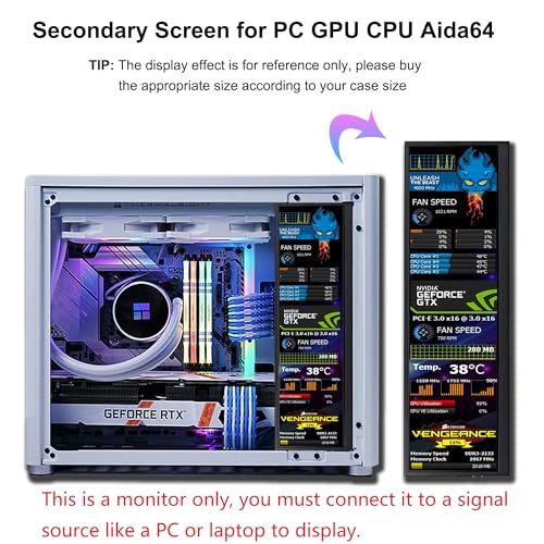 Image of wisecoco 12.6 Inch Mini Touch Screen Monitor Secondary Screen FHD IPS Stretched Bar LCD Display 1920X515 HDMI for PC Laptop Computer Health Speed Windows Sub CPU GPU Temperature Display R126F01T-HB