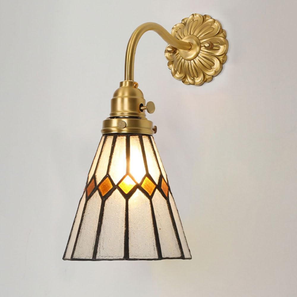 HPTHLY Wall Sconce Colorful Glass Wall Light Fixtures Vintage Polish Brass Wall Lamp With Rotary Switch, Retro Antique Copper Wall Sconces For Restaurant Ha(D)