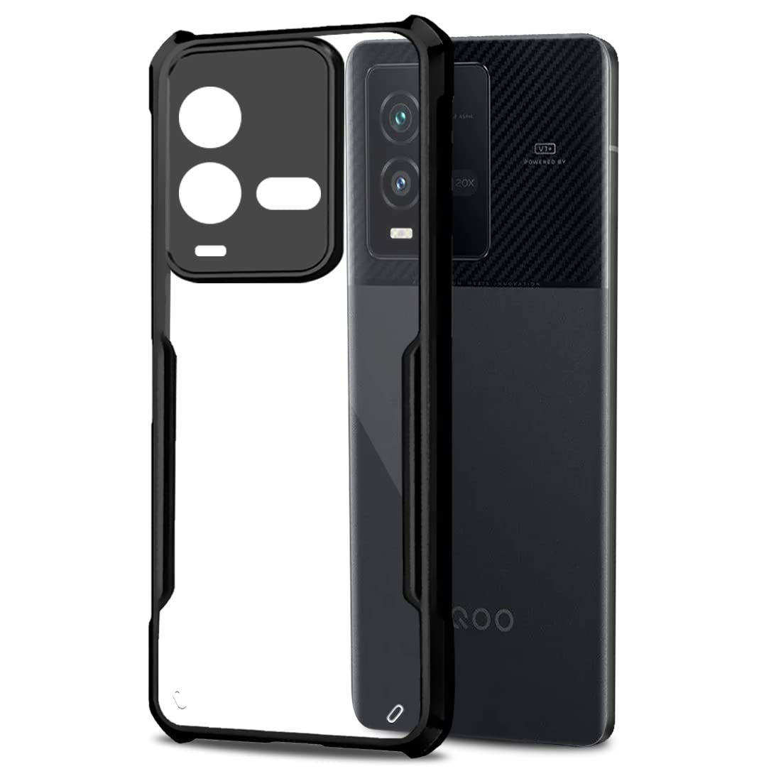 Fashionury Back Cover for IQOO 9T 5G Transparent Hybrid Hard PC Back TPU Bumper Impact Resistant Case (Black,Transparent)