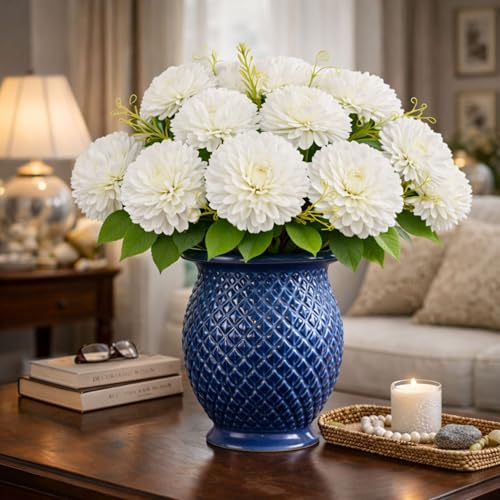 Image of Art Street Artificial Flower Bunch| Silk White Hydrangea Flower for Home| Bedroom, Living Room & Office Decoration |Christmas Day, New Year Set of 4 |11 Inch (Without Vase)