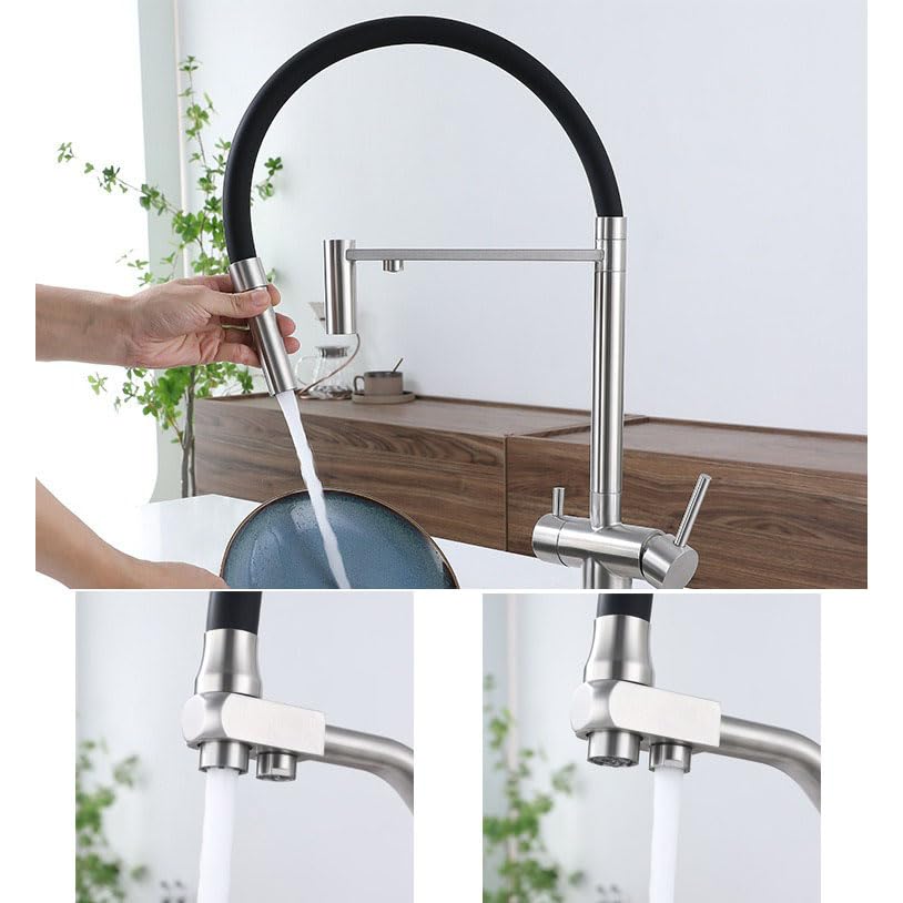Amazon.co.jp: つや消しステンレス製キッチン水栓 3方向混合水栓 浄水