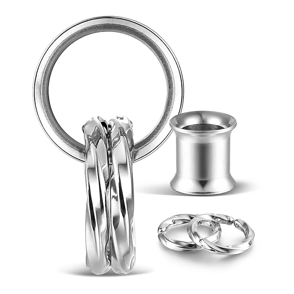 Earblity 1 Pair Basic gauges+2 twisty rings Ear Tunnels Plugs 316 Stainless Steel Ear Gauges Weight Saddle Plugs Hypoallergenic expander Piercing Body