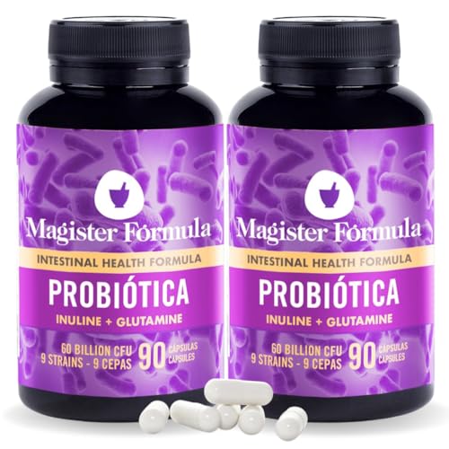 Probióticos y Prebióticos Intestinales | Con Inulina y Glutamina | Sistema Inmunológico, Colon Irritable | 90 Cápsulas | Repara Flora Intestinal y Vaginal | 60 Mil Millones UFC (Paquete de 2)