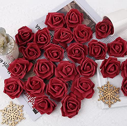 Image of VRB Dec 24 pcs Rose Artificial Flowers for Decoration,Artificial Flower,Flower for Hair Styling,Flower for Pooja, for Home Decor,Diwali.(24pcs - Dark Red Big Foam Rose)