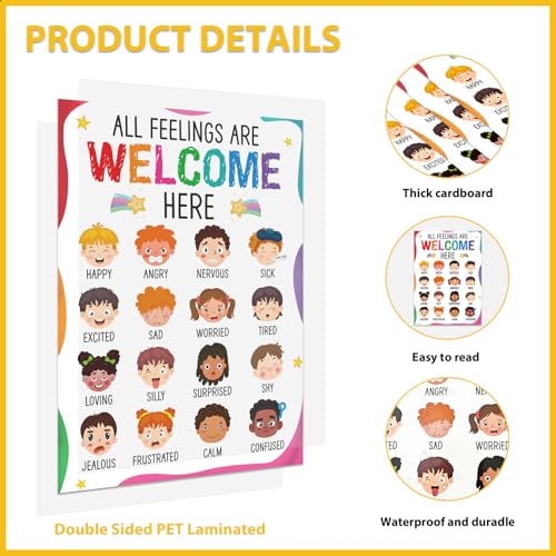 Image of BIZIBAFF Feelings Chart Poster for Kids Toddlers - Emotions Learning Poster Educational Preschool Posters for Classroom Bulletin Board Decorations Back To School Teacher Supplies