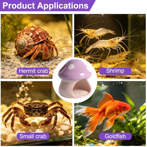 Image of Cute Aquarium Mushroom House Betta Fish Tank Accessory Decor Mini Ceramic Fish Hideout Shrimp Cave Ornament (Purple)