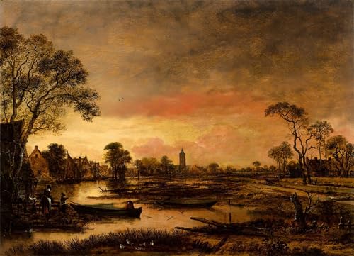 Impressions d'art mural paysage fluvial poster vintage Aert Van Der Neer déco murale 60x90 cm