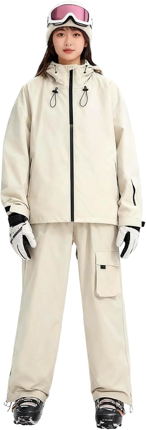 AiMike スノーボードウェア セットアップ S ベージュ AiMike] スキーウェア スノーボードウェア セットアップ 上下2点セット