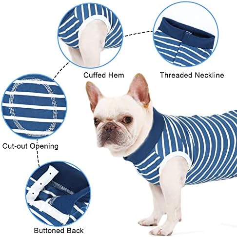 Vanansa Dog Recovery Suit, Dog Surgical Suit after Surgery, Breathable Dog Onsie Alternative E-Collar Abdominal Wound Protector Dog Medical Suit for Large Dogs, Striped Blue, XL
