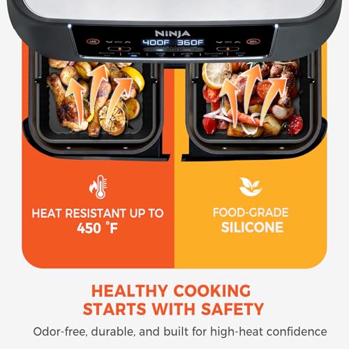 Diboniur 2 Stück Silikonform Heißluftfritteuse für Ninja Dual Zone - 7,6L 8L 9L 10L, Wiederverwendbar & Spülmaschinenfest Airfryer Zubehör, Silikon Backform für Ninja Airfryer (Schwarz)