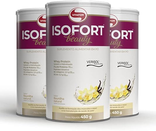 Kit 3 Whey Protein Isolado Isofort Beauty Vitafor 450g Baunilha