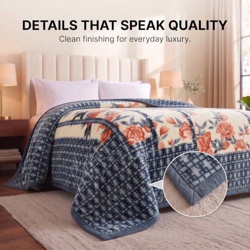 Image of BSB HOME 280 GSM Mink Blanket, Premium Soft Warm Cozy Plush Blanket for Double Bed, Ultra Soft Comfortable Winter Bedding, Elegant Printed Blanket, 90 x 100 Inches (229 x 254 cm) - Deep Teal