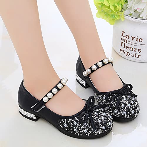 Child and Toddler Baby Girls Shoes Pearl Rhinestones Non Slip Sandals Lightweight Shoes Summer (Black, 2.5 Big Kids)3