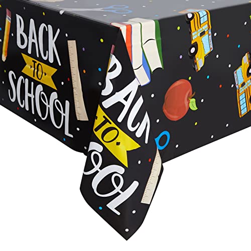 Image of BLUE PANDA School-Themed Disposable Plastic Tablecloths - 54 x 108 in, Multicolor, 3-Pack, Durable - Party & Classroom Decor Plastic Table Cover