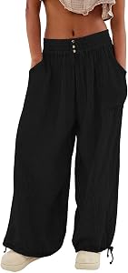 Lockere Hosen Damen Lässige Wanderhose Mit Weitem Bein Leichte Cargohose Damen Frauen Elastische Kordelzug Sommerhose Bequem Jogginghose Mit Hoher Taille Women Gummiband Hose