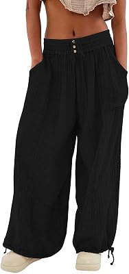 Lockere Hosen Damen Lässige Wanderhose Mit Weitem Bein Leichte Cargohose Damen Frauen Elastische Kordelzug Sommerhose Bequem Jogginghose Mit Hoher Taille Women Gummiband Hose