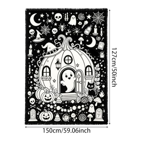 59 X 50 Inch Fringed Halloween Painted Coloring Blanket for Home Decor,A - image 2