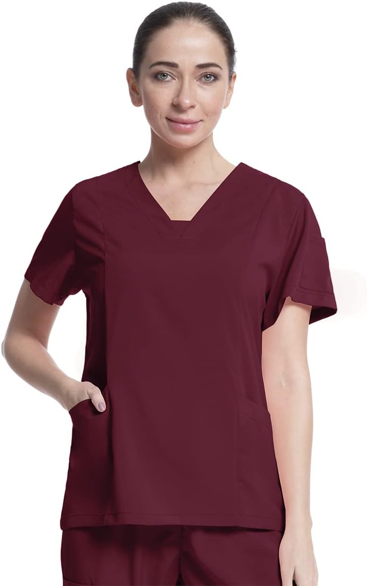 niaahinn Hospital Scrubs Top with Exquisite V-Neck & Multifunctional Pocket Nursing Scrubs for Women & Men