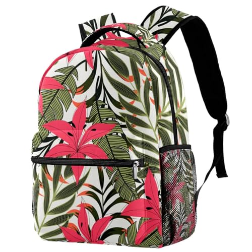 Sac à dos d'école rose vif aux motifs de fleurs tropicales pour adolescentes 40cm