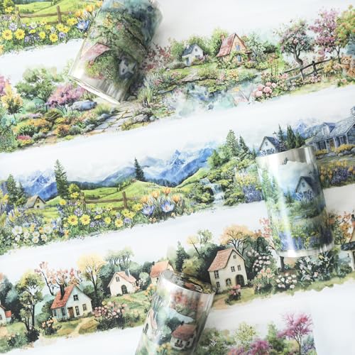 3 rouleaux de stickers de scrapbooking à thème Ta Merry Landidylle et vue sur la montagne, ruban Washi PET pour scrapbooking, album photo, journal intime, bullet...